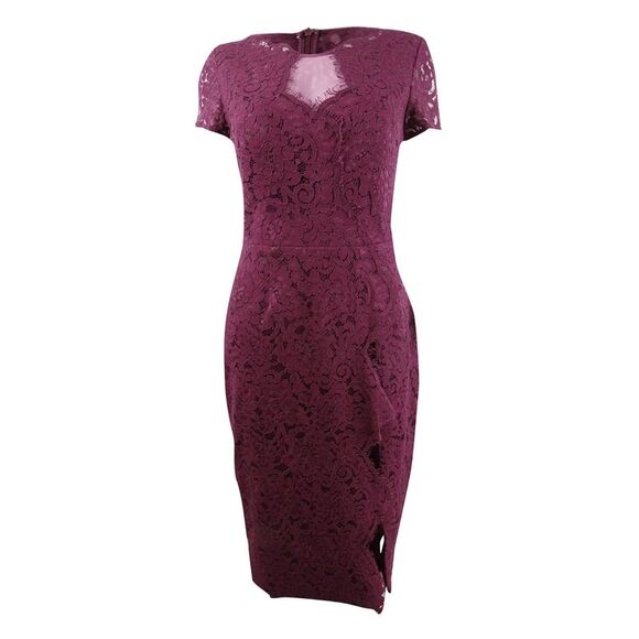 JS Collections Women's Lace Sheath Dress - Dark Berry - Picture 1 of 2